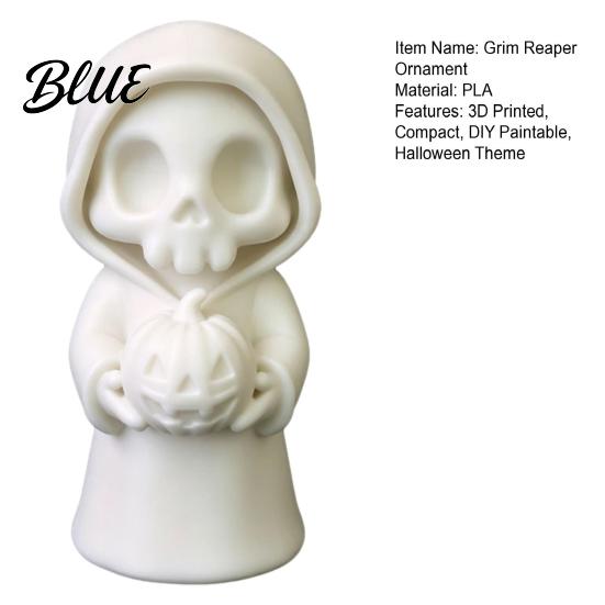 Home Window Display 3D Printed Grim Reaper Figurine Holding Pumpkin, Blank DIY Miniature Scene Ornaments Paintable Halloween Statue, Cute Desktop