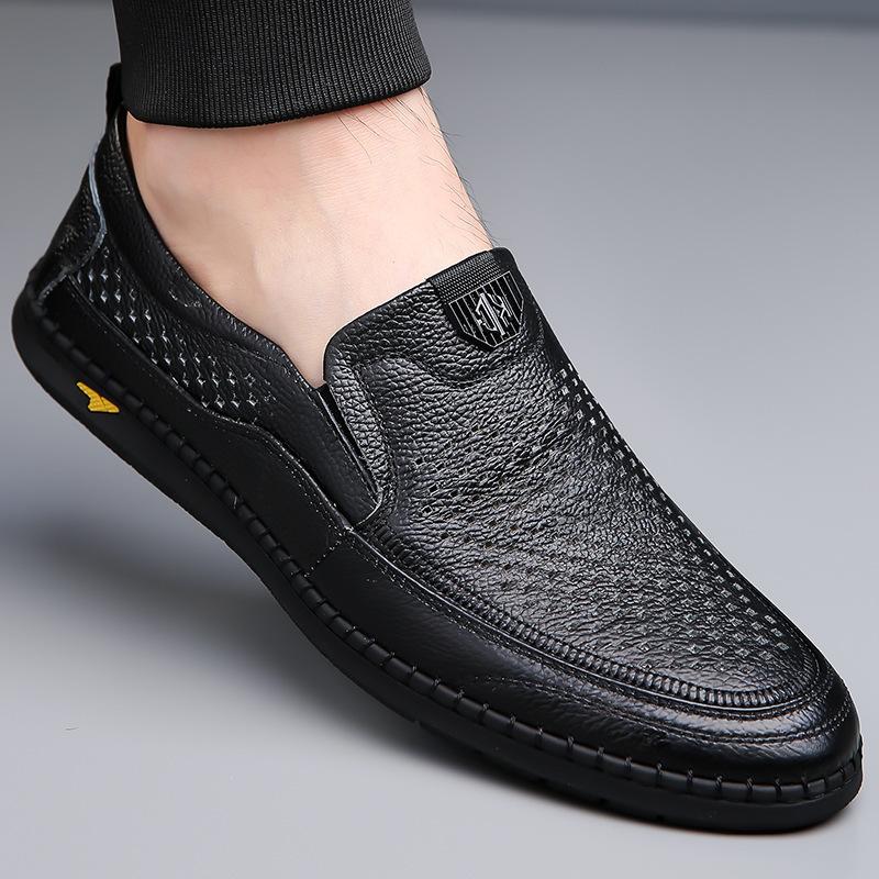 Herren Business Formal Lederschuhe aus der ersten Schicht Rindsleder Herrenmode Atmungsaktive Schuhe Britische Ein-Pedal Online Freizeitschuhe Weiß