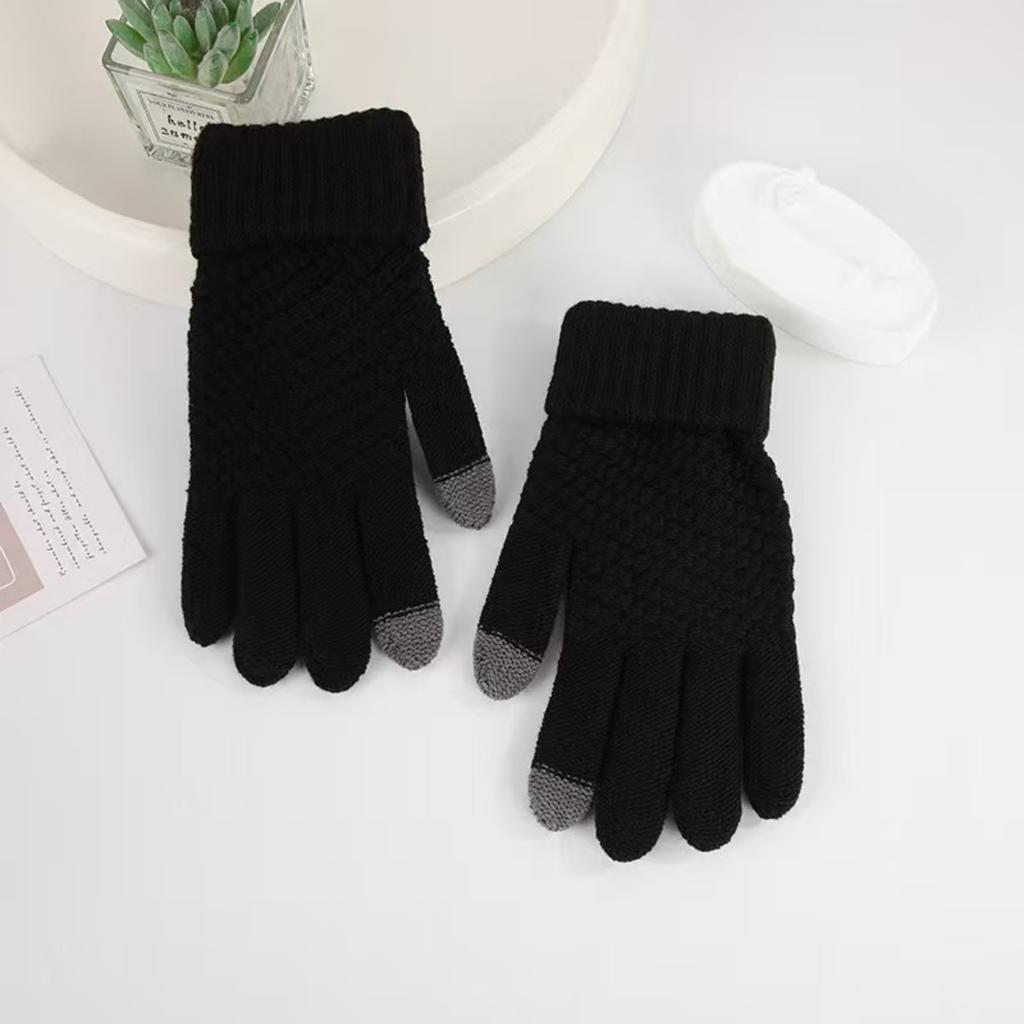 Winter Thick Plush, Pineapple Knit, Touch Screen, Cycling Cold Proof, Plush Pattern, Warm Gloves