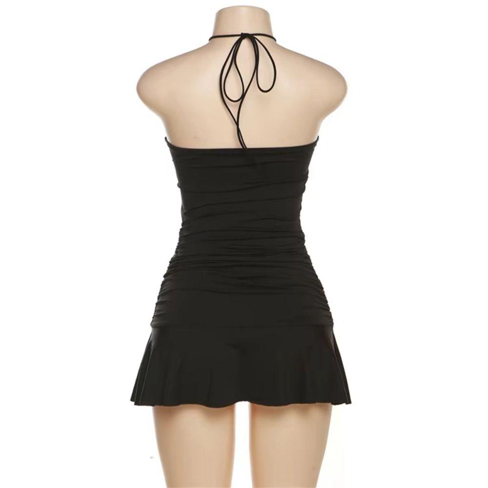 Sleeveless Women Halter Neck Dress Transparent Halter Camisole Dress  Spring Summer