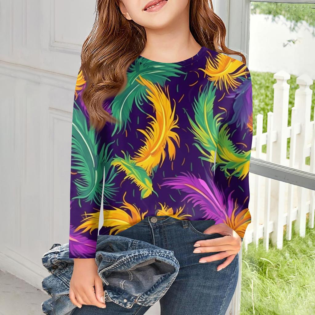 Dziewczęce koszulki z długim rękawem Dziecięce jesienne topy Okrągły dekolt Drukowane Podstawowe T-shirty