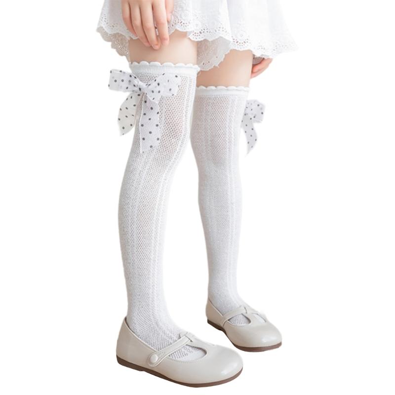 Süße Spitzenrüschen Baby Strümpfe Schleifen-Dekor Kinder Kniehoch Baumwolle Säuglinge Lange Schlauchsocken Stilvolle Strumpfwaren