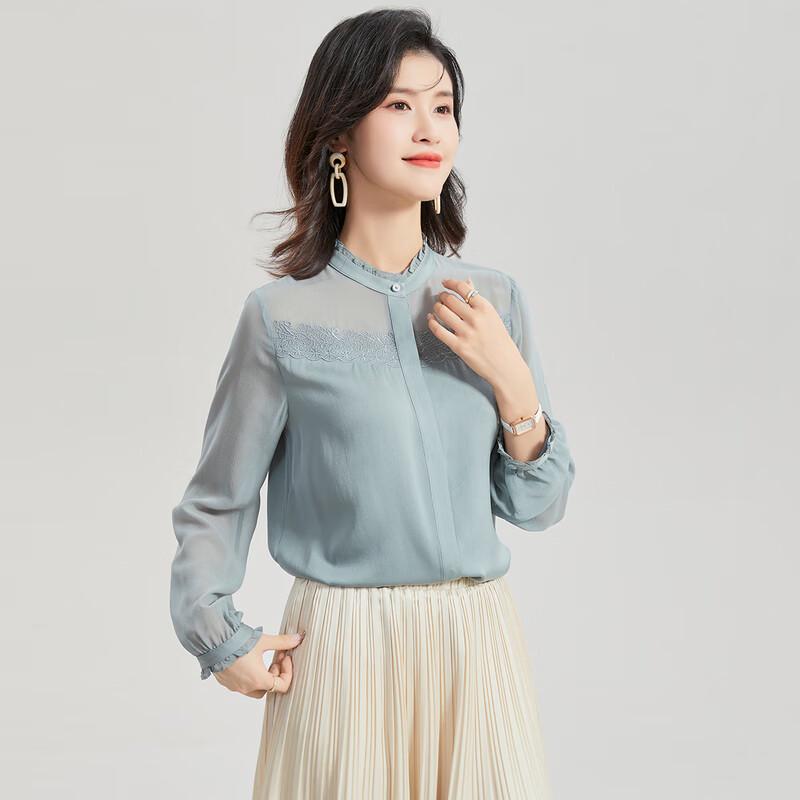 

Jinjv 2025 Spring/Summer Mulberry Silk Stand Collar Blouse XXL