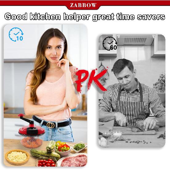 Manual Food Processor,8 Cup Hand Powered Crank Chopper,Mincer Blender with Clear Container,for Vegetables Meat Fruits Onions