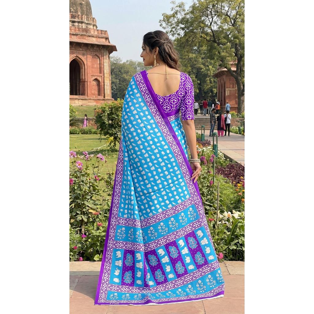 New Launch Beautiful Bagru Printed Saree with Blouse