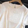 Women's Elegant Beaded Round Neck Three-Quarter Sleeve Blouse