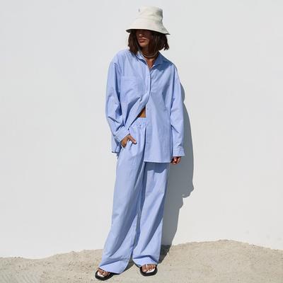 Office Cotton Striped Two Piece Sets Elegant Lapel Shirts Elastic Waist Long Pants Suits Street Chic Two Piece Women Plus Size