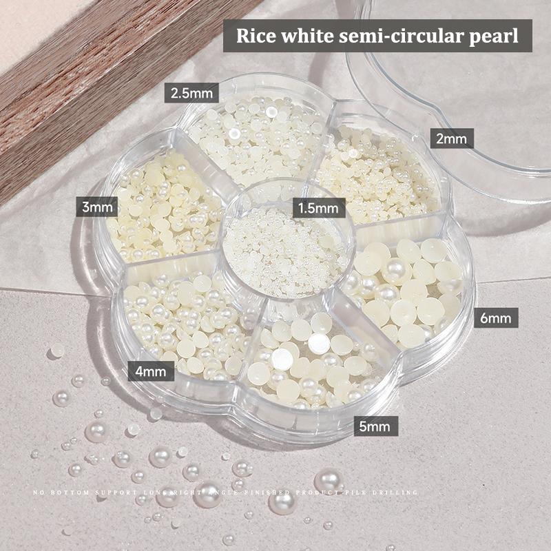 

7 ячеек серебро золото жемчуг украшения для нейл-арта белый полукруглый плоское дно смешанный размер аксессуары для нейл-арта DIY бежевый