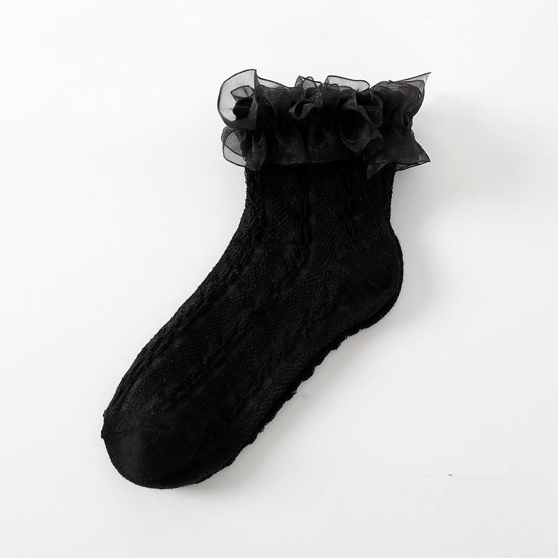 Summer Baby Lace Ruffle Socks Thin Mesh Breathable Short Sock Princess Girls Bow Dress Ankle Socks Kids Lolita White Black Sock