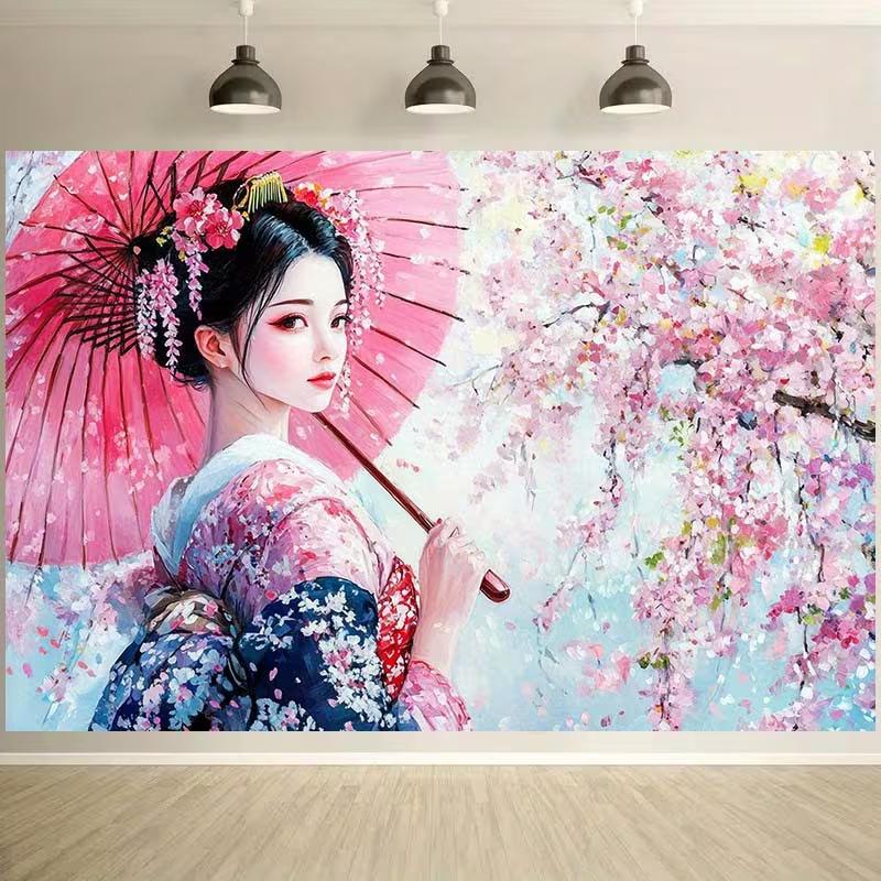 2D Traditional Japanese Backdrop with Cherry Blossoms Banner