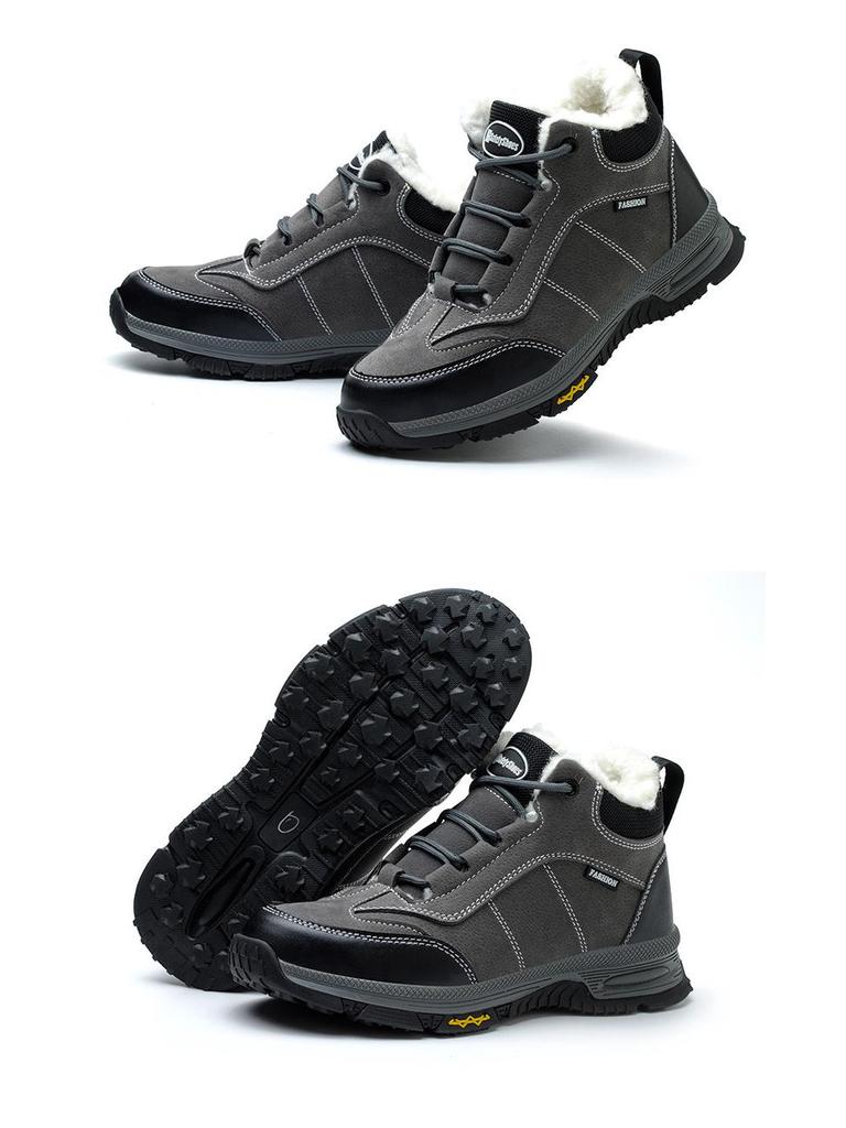 נעלי עבודה חורפיות מכותנה נגד החלקה ועמידות בפני חדירה, להגנה על העבודה, עם סוליית גומי עבה.