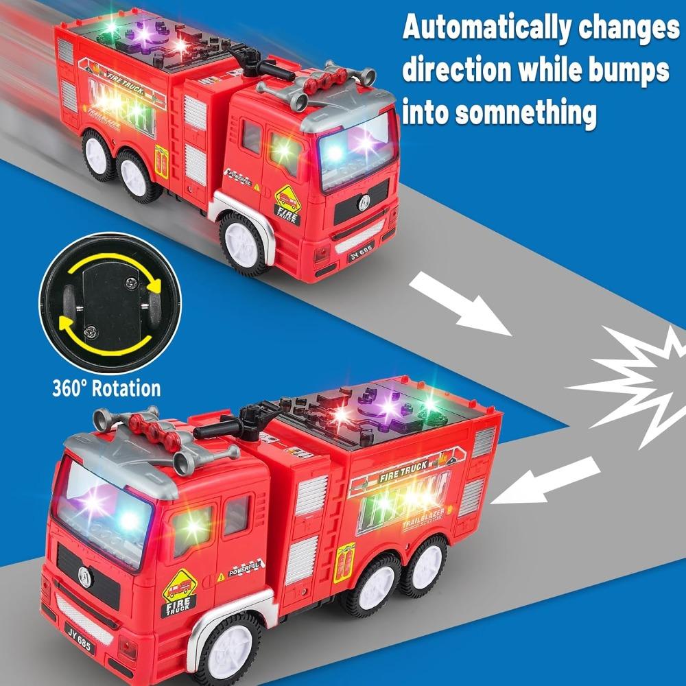 4D Truck Toys for Boys Girls Toddler Car Toys Fire Vehicle Toy with Sounds & Lights Firetruck Christmas Birthday Gift for Kids