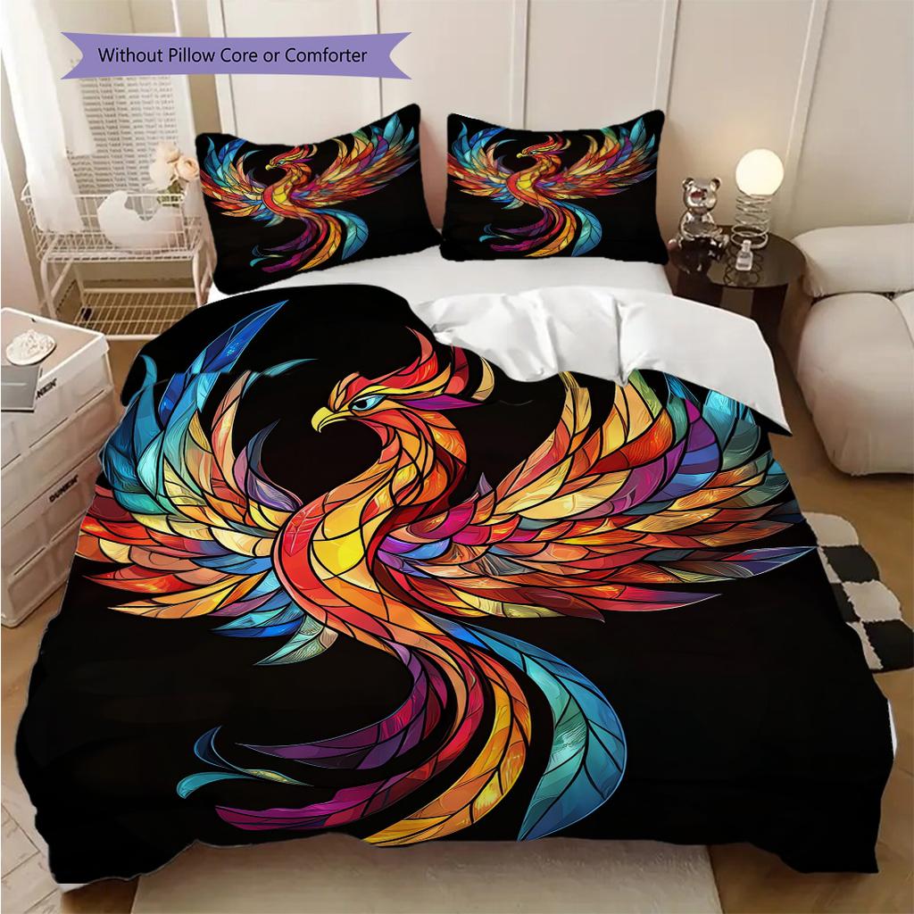Phoenix Pattern Bedding Quilt Set Quilt Cover Pillowcase Home Decoration Birthday Gift (1 * duvet cover + 2 * pillowcase, without core)