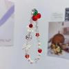 Korean Cute Red Cherry Bow Pearl Phone Chain Lanyard Charm Strap Wrist Bead Hanging Cord Bracelet Keychain For Cell Phone