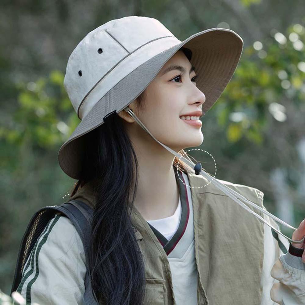 Portable Summer Alpine Hat Windproof Rope Women Hiking Cap Foldable Bucket Cap Camping