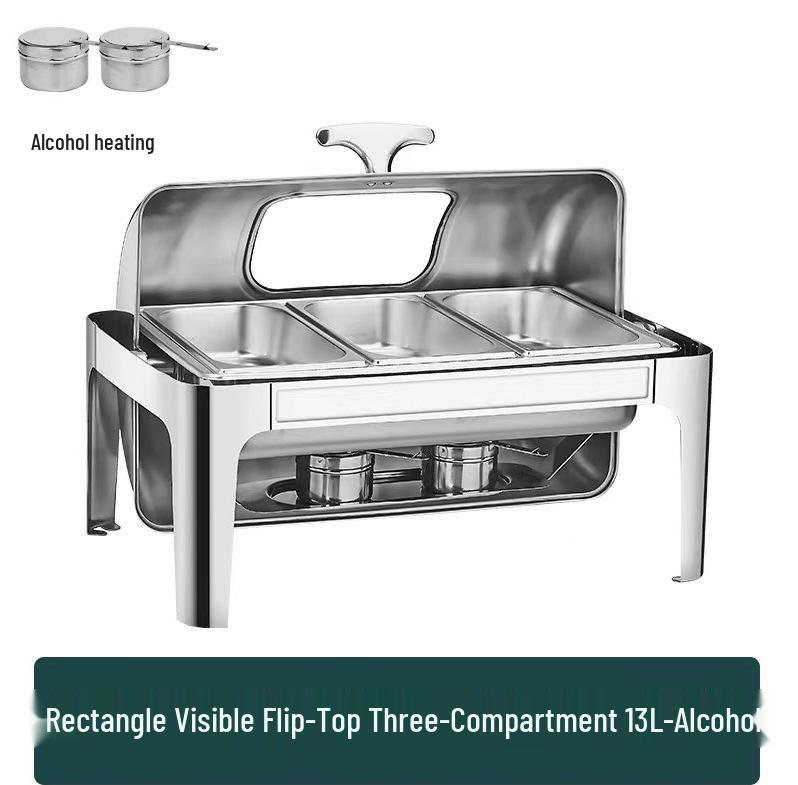 Gold-Plated Stainless Steel Buffet Warmer with Full Lid and Visible Insulation