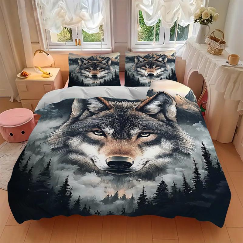 3pcs Wolf's Majesty Printed Duvet Cover Set (1 * Cover+2 * Pillowcase, Without Core), Home Bedroom, Guest Room, Dormitory Decoration Items