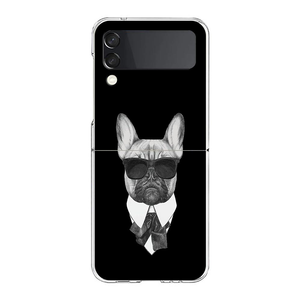 Phone Case For Samsung Galaxy Z Flip 3 4 5 Hard Folding Clear PC Bumper For Samsung Z Flip 6 Back Cover French Bulldog Dog Pet