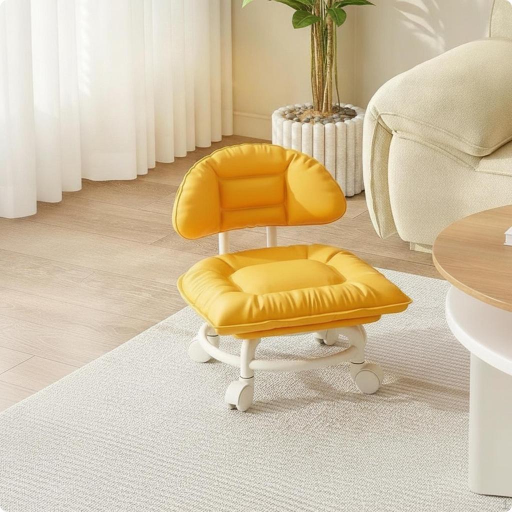 Rolling Stool with Backrest Padded Mobile Chair Cushion Compact for Bedroom