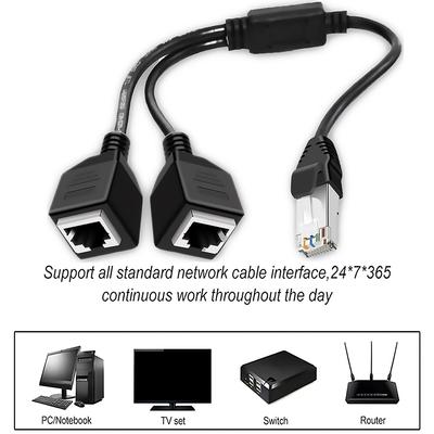 RJ45 Síťový 1 na 2 Portový Ethernetový Adaptér Rozbočovač, RJ45 1 Samčí na 2 Samčí LAN Ethernet Rozbočovač Adaptérový Kabel Vhodný Super