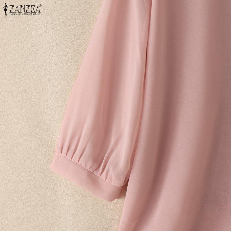 ZANZEA Women Casual Round Neck Solid Color Loose 3/4 Sleeve Blouse