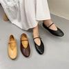 Genuine Leather Flats Women's Shoes Round Toe Casual Shallow Belt Buckle Soft Soled Shoes