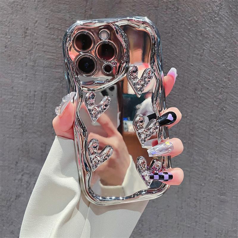 Applicable To IPhone16 Promax Mobile Phone Case Full-include Electroplated Diamond-shaped Love 13 Apple 15 Anti-fall Cover 14 Creativity