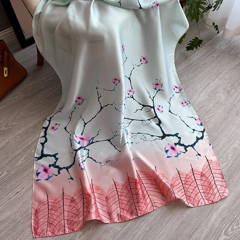 Summer Versatile Silk Scarf Premium Lijing Forging Long Scarf Travel Sunscreen Simulation Silk Flower Silk Scarf Women