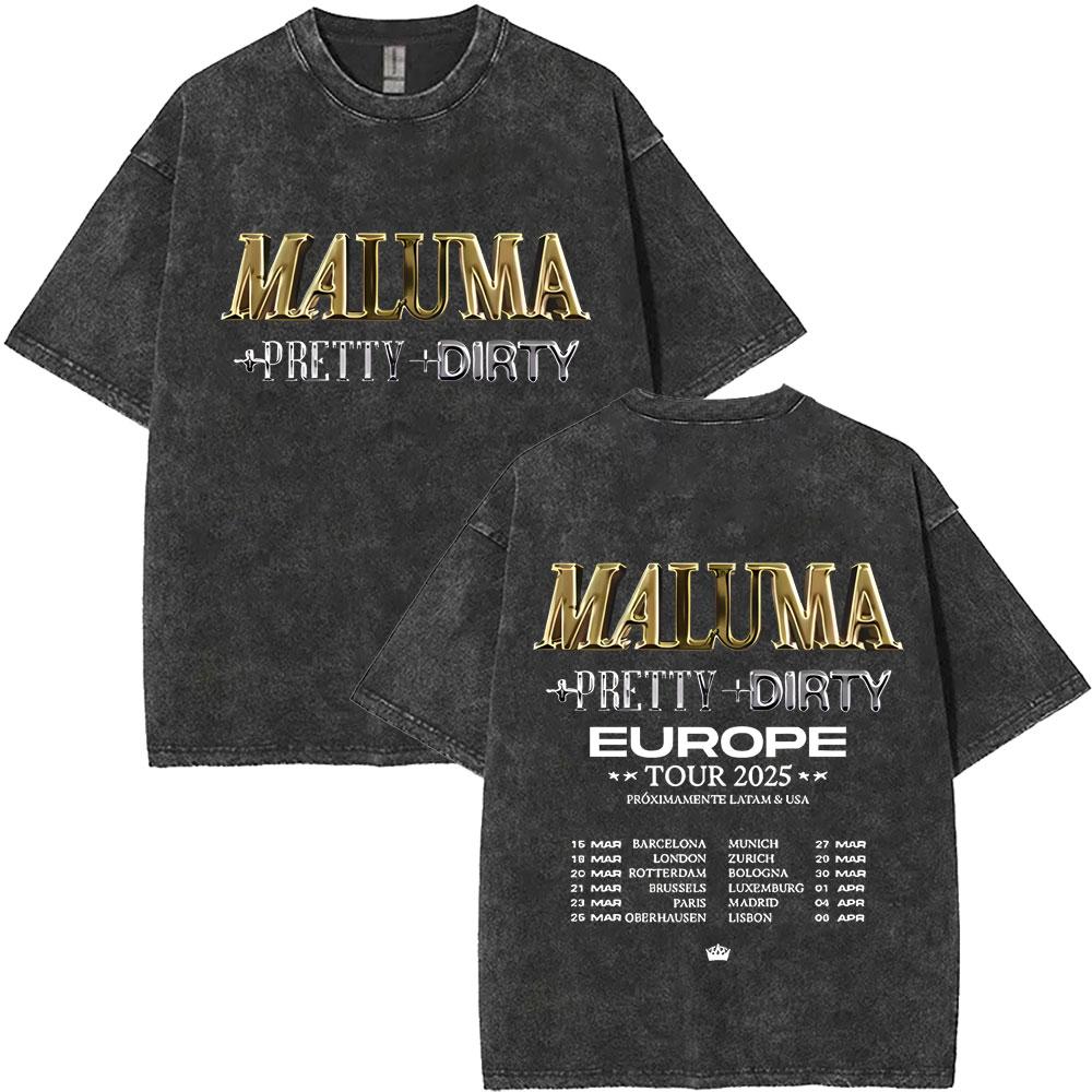 T-shirt Vintage Lavata Rapper Maluma Pretty Dirty Europet Tour Uomo Donna Moda Oversize Hip Hop Streetwear Maschile