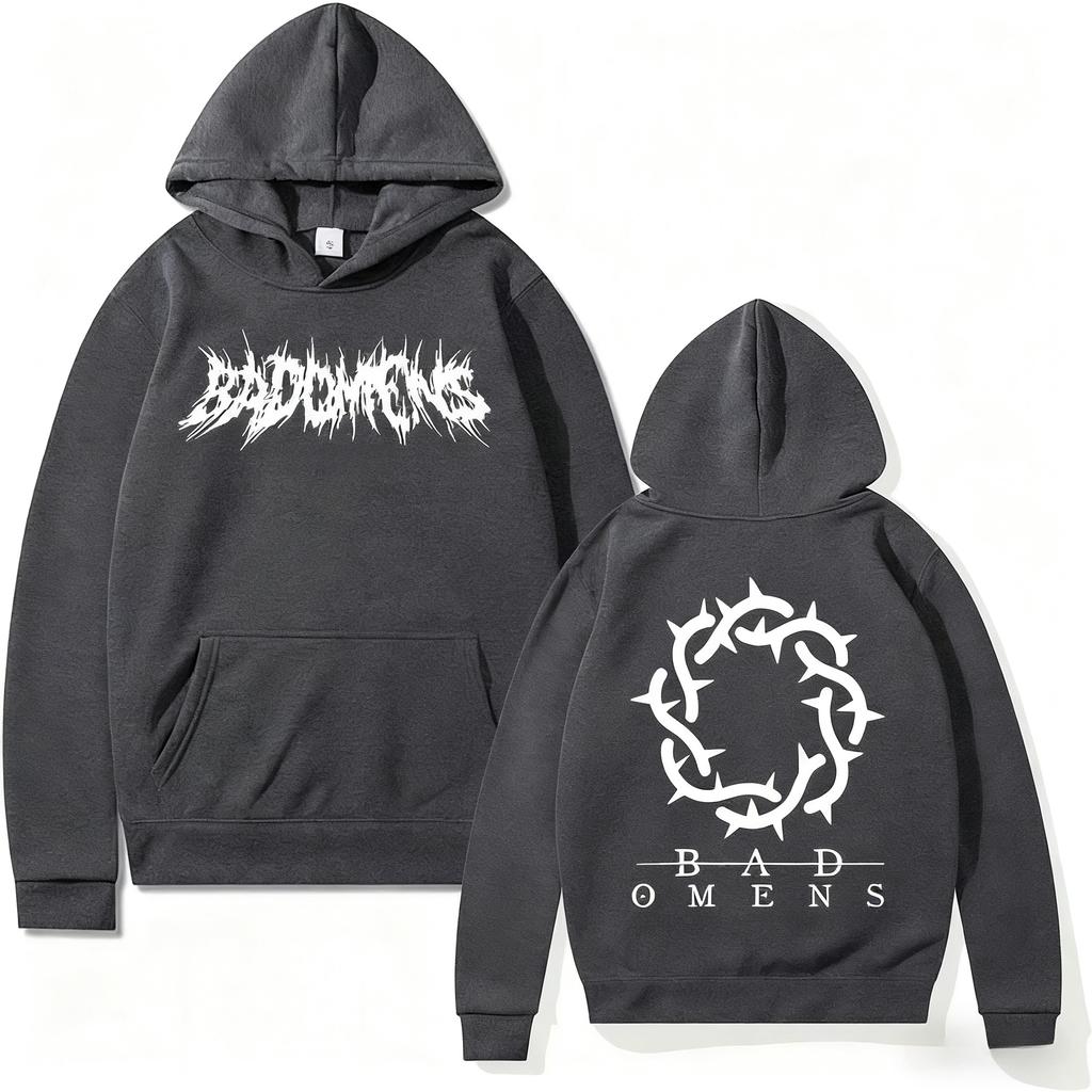 Neue Herbst- und Winter-Kapuzenpullover mit lustigem Bad Omens Bandlogo-Grafikdruck, Retro-Mode-Pullover, Unisex-Freizeit-Hoodie, Streetwear