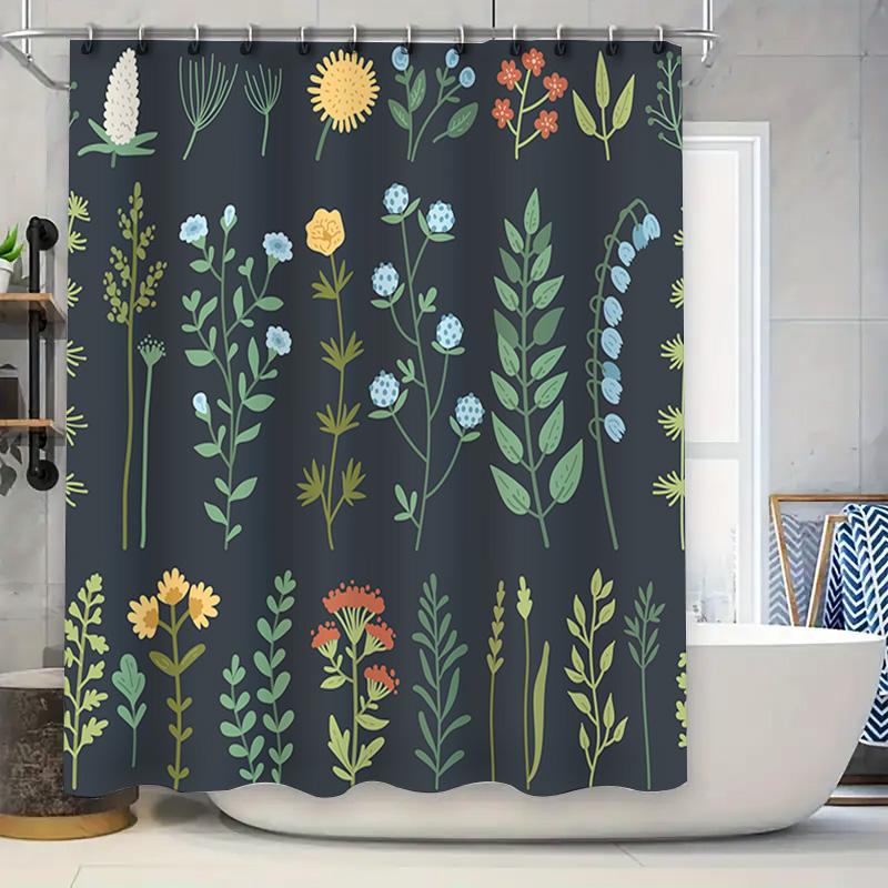 

Waterproof Fabric Shower Curtain With Floral Design For Bathroom Decoration Dark Green Background, Multicolor Flowers Size Custo W60H190(CM)-1 Pcs