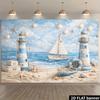 2D Flat Banner, Maritime and Seaside Theme Background, Beach and Coast Theme, Featuring Blue and White stripesDJH