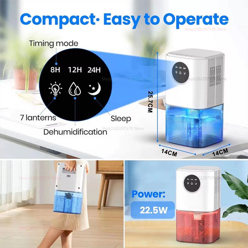 Compact Home Dehumidifier Dryer Portable Quiet Moisture Absorber Odor Mold Control for Bedroom Living Room Kitchen Closet