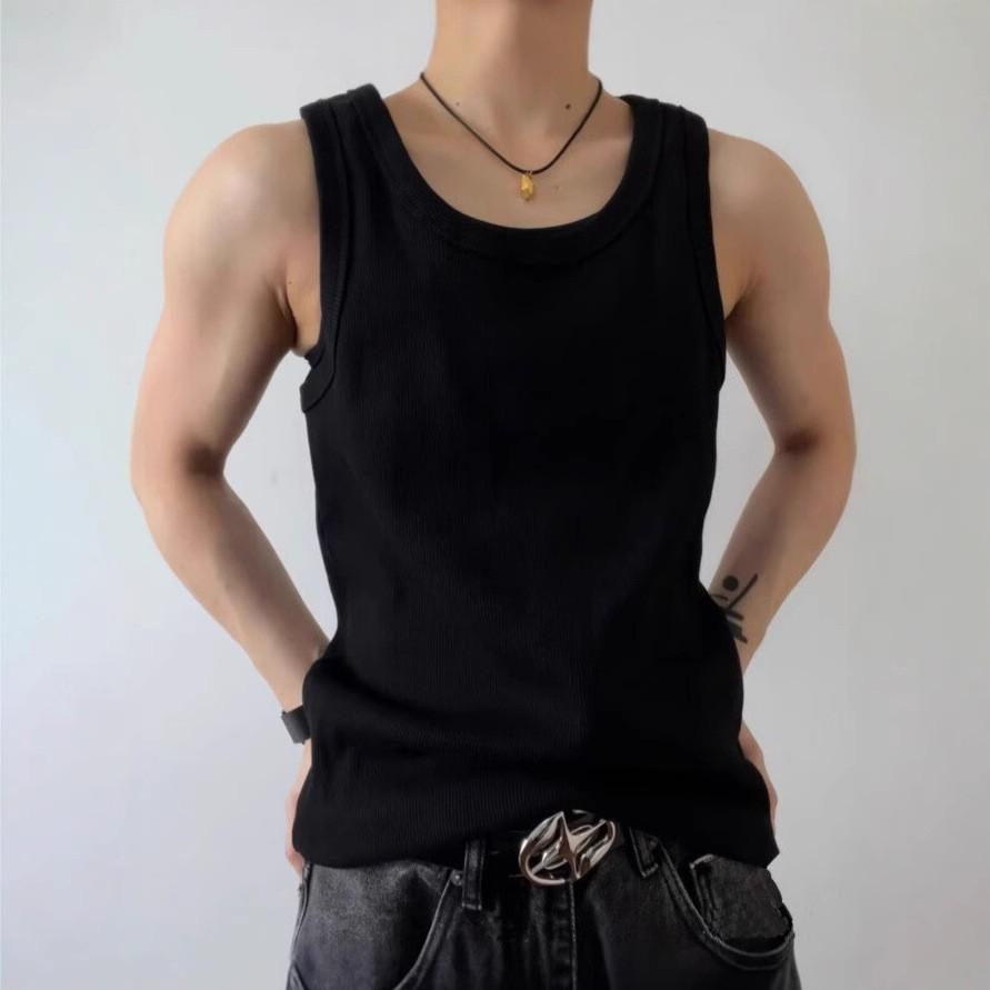 

2025 Новый модный свободный удобный универсальный однотонный полосатый спортивный мужской жилет без рукавов 2XL чёрный