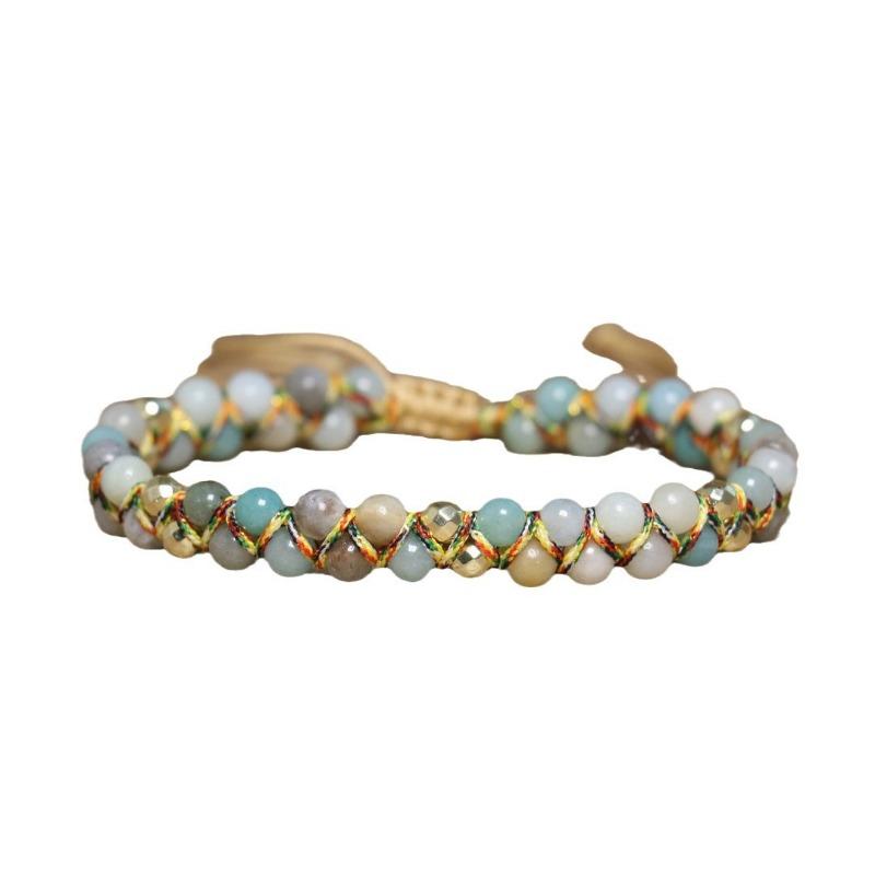 Amazonite & Mixed Stone Braided Bracelet – Gold Accent Adjustable Boho Jewelry, Calm Balance Gift for Women