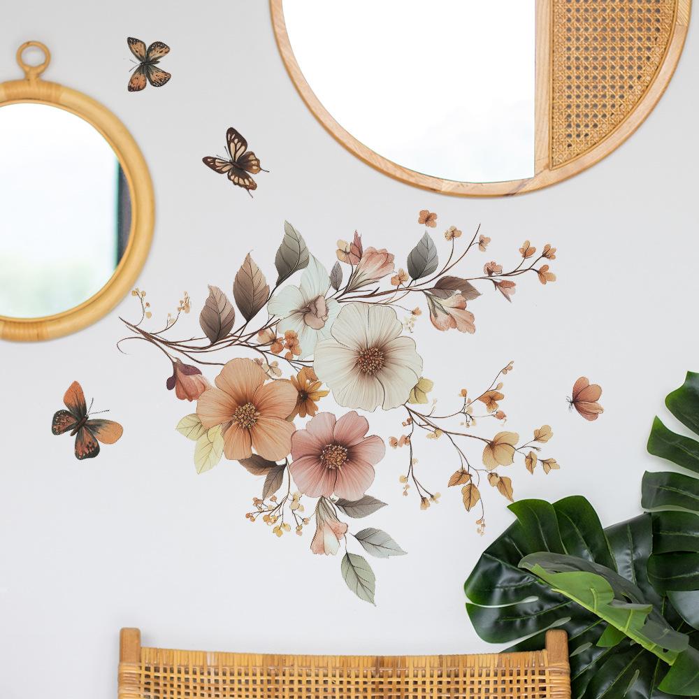 Creative Simulated Floral Wall Sticker Self-Adhesive Removable for Bedroom Living Room Hallway Closet Dorm Home Decor Art