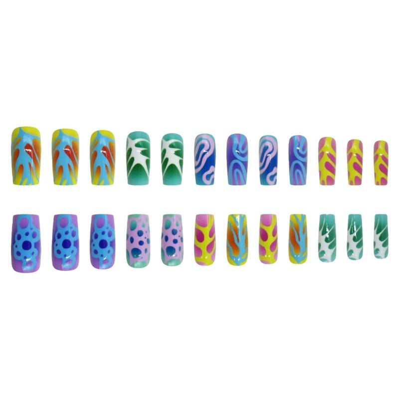 Square Press On Nail French Tips Fake Nail Full Cover False Nail with Design Artificial Acrylic Nail Stick On Nail