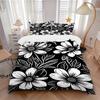 3pcs Black and White Floral Pattern Bedding Set - Includes Quilt Cover and Pillowcases, Suitable for All Seasons, Machine Washable - Ideal G