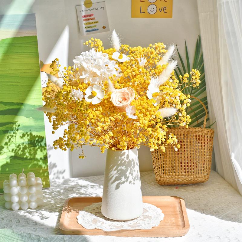 Immortal Rose Dried Bouquet: Eucalyptus, Hydrangea, Crystal Grass, and Baby's Breath for Home or Bedroom Decoration