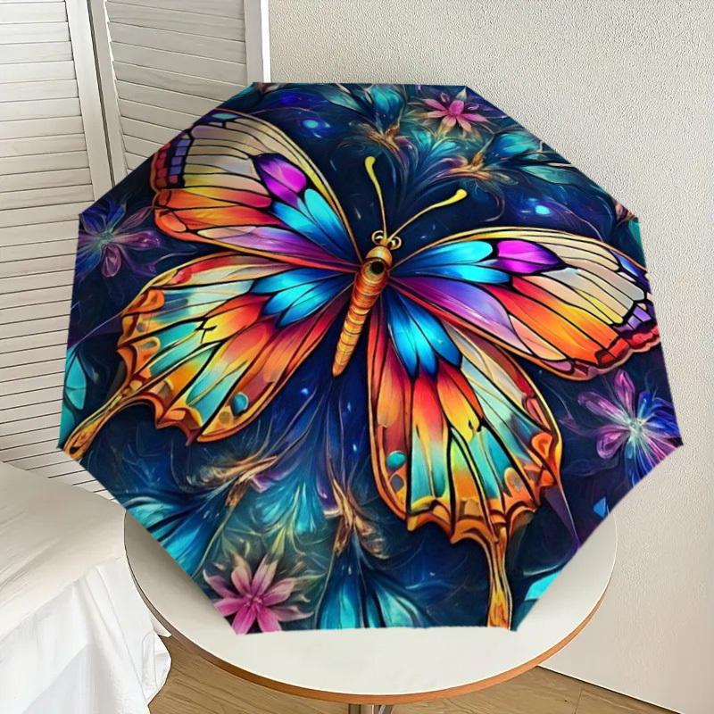 

1pc Butterfly Print Automatic Folding Umbrella - Compact 8-Rib Design,Perfect Gift for Friends & Family yy250926023