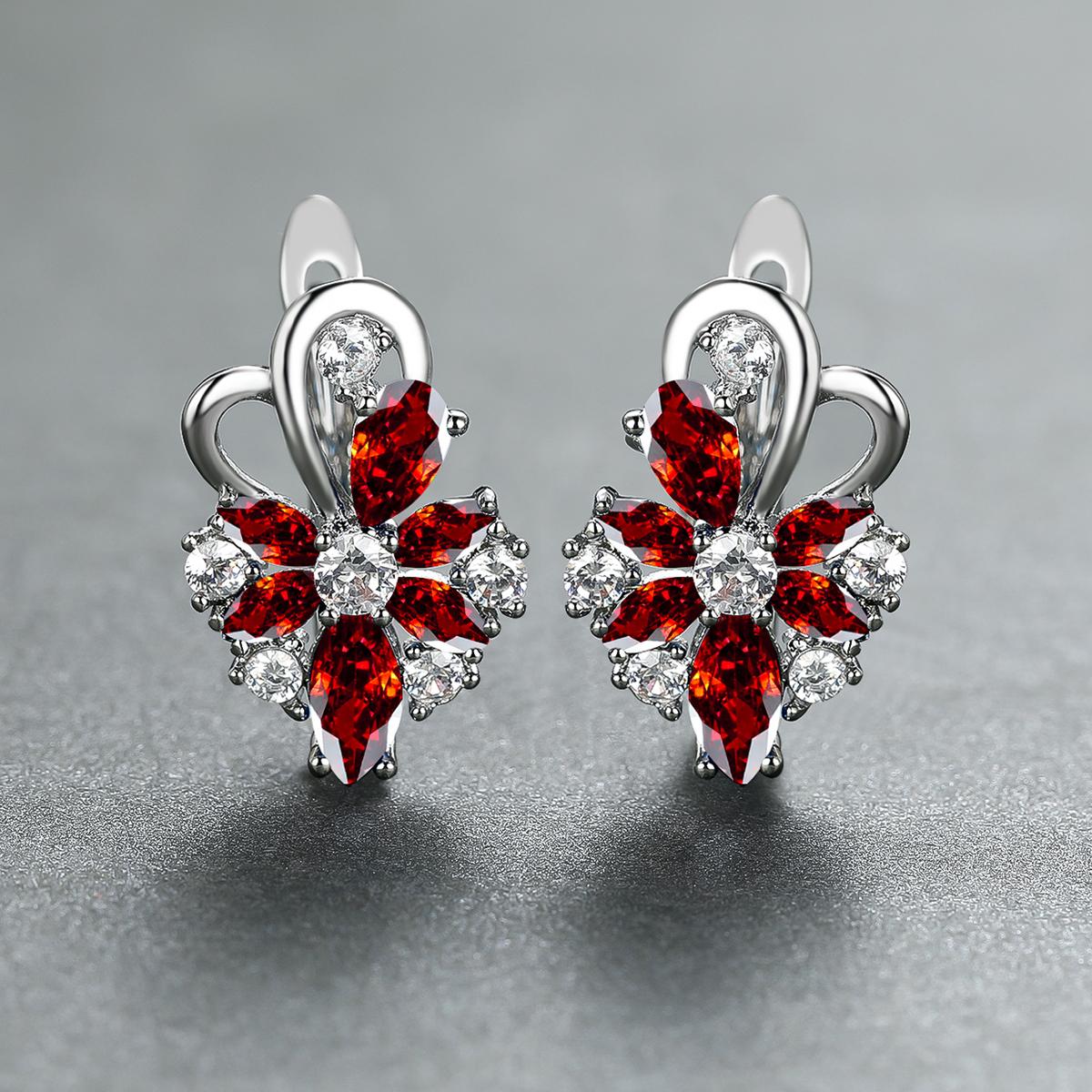 

Розкішні сріблясті сережки з квітковим камінням і сережками-метеликами для жінок, весільні прикраси червоний