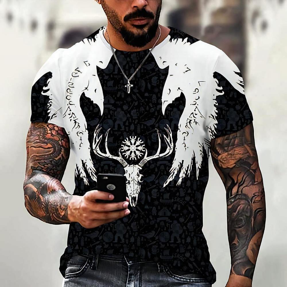 Lustiges 3D Wikinger Krieger Druck Herren T-Shirt Hip Hop Trend Vintage Kleidung Mode O-Ausschnitt Kurzarm Oberteile Sommer Lässig Lockeres T-Shirt