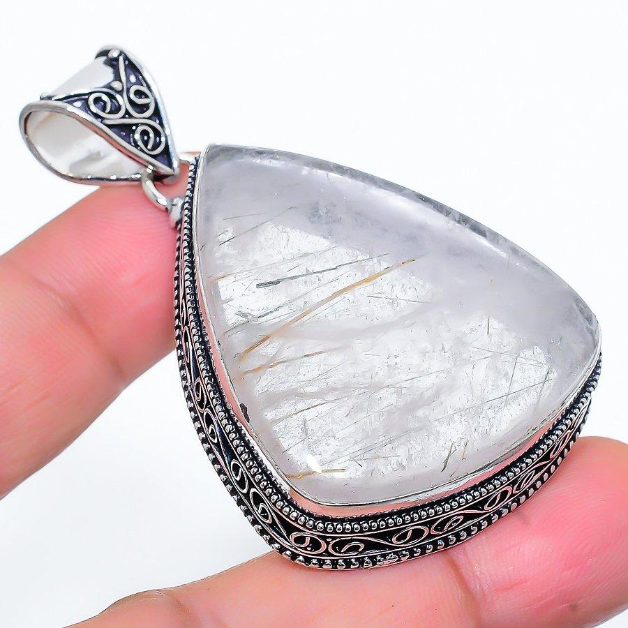 

Винтажный золотой рутиловый драгоценный камень, этническая ювелирная подвеска ручной работы 2,32 дюйма VR-2657