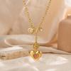 18K Gold-Plated Stainless Steel Necklace with Cross, Flower, and Heart Pendant Tassel
