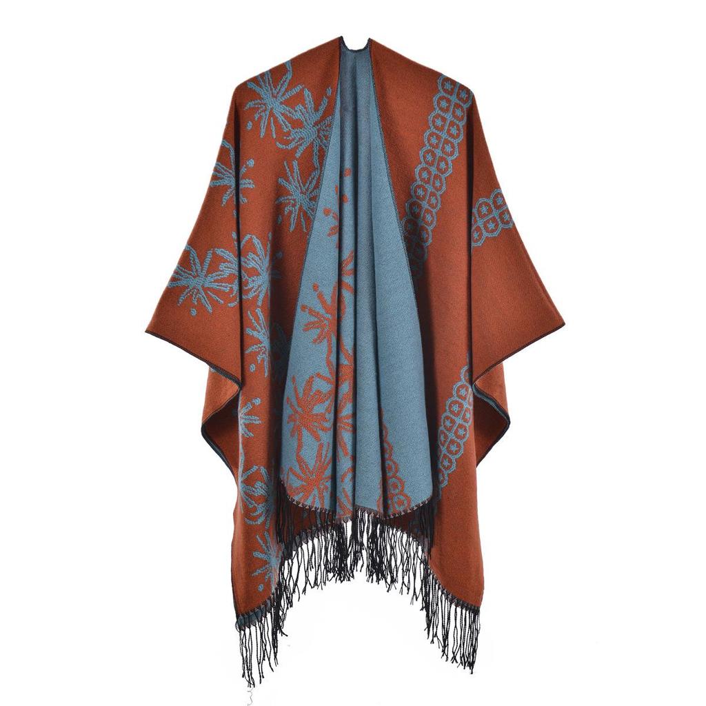 Women's Double-Sided Extra-Large Tassel Shawl: Thick, Warm, and Fashionable Knitted Autumn/Winter Cloak Scarf