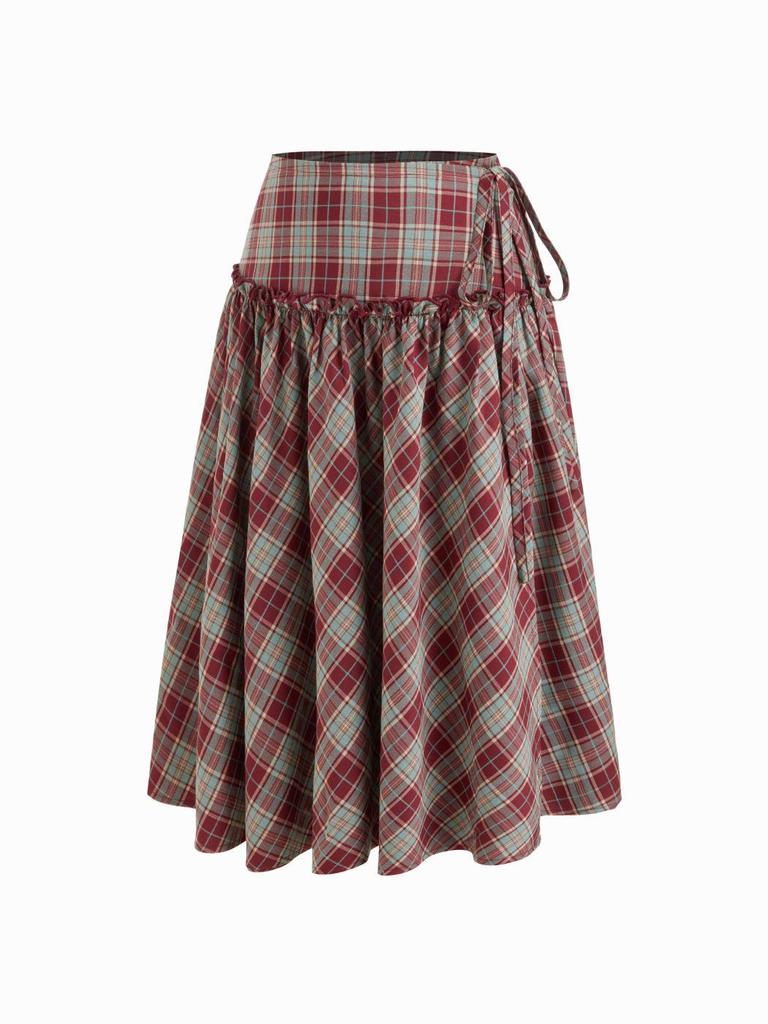 Koreanisches Retro-Karokleid mit Stehkragen, Ballonärmeln und Bindegürtel