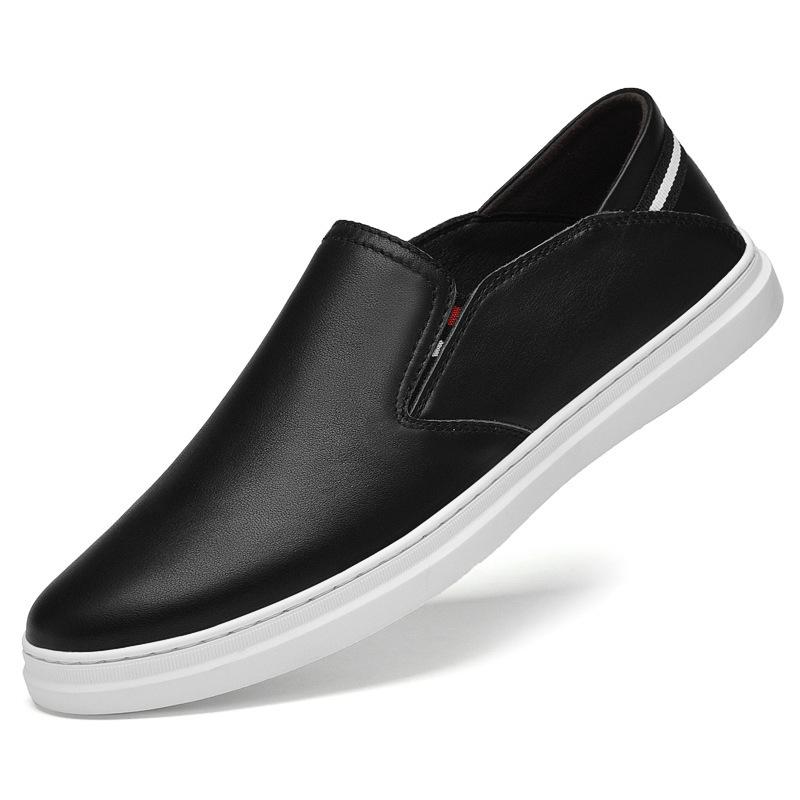 Men's White Leather Slip-on Loafers, Casual Soft Bottom Shoes