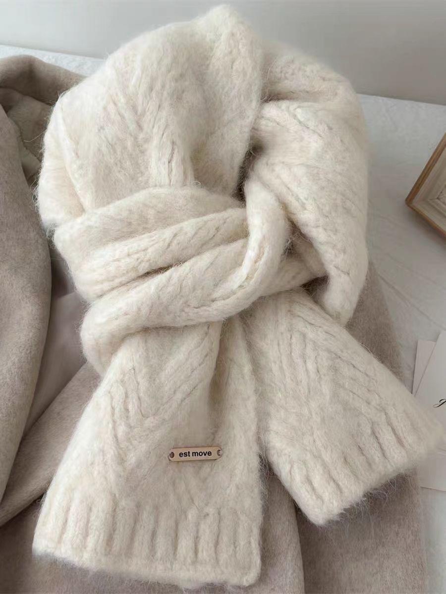 

Fleece Lined Knitted Scarf Winter Plush Blend Neck Warmer for Schoolgirl Korean Soft Fuzzy Scarf Accessory for Cold Weather
