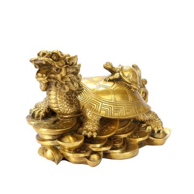 Dragon Tortoise Longui Parent and Child Copper Brass Feng Shui Item Luck Luck Fortune Good Luck Business Prosperity Amulet Amulet Gift (L) [Item]