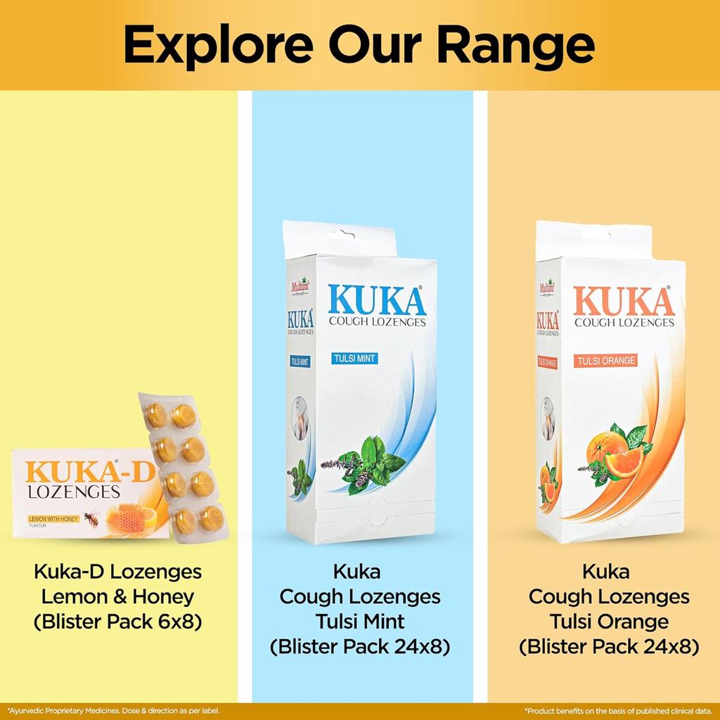 Multani Kuka Tulsi Ginger Herbal Lozenges (8x6-Strip) Breath Freshening Drops Travel Friendly